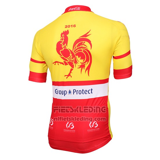 2016 Fietskleding Wallonie Bruxelles Geel en Rood Korte Mouwen en Koersbroek